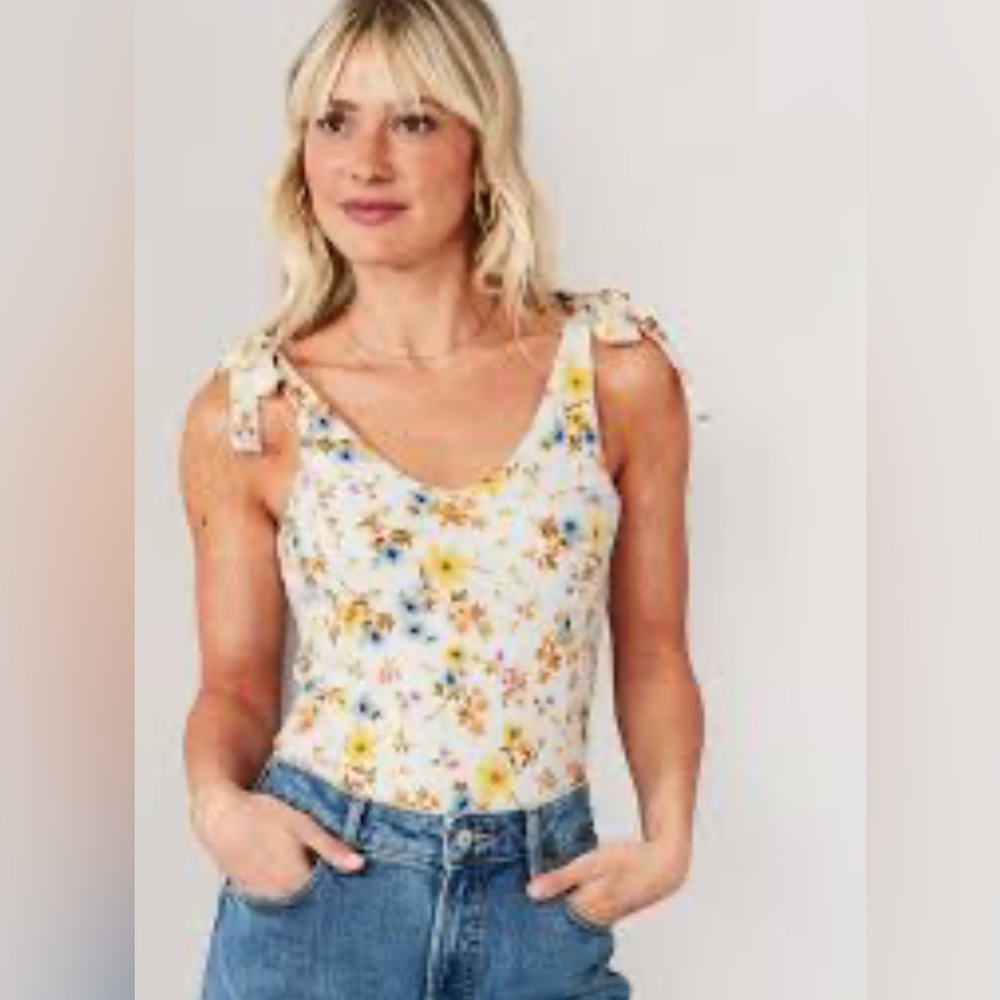 Old Navy Floral Print Bodysuit - Cream and Yellow